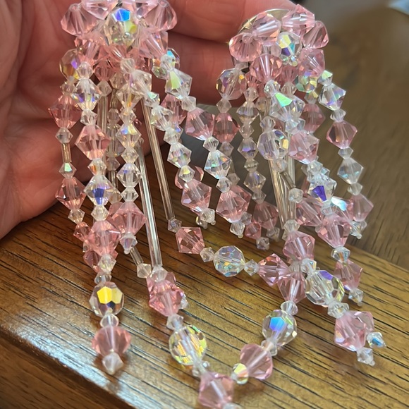 Vintage Hand Made Kato Pink/ Clear Runway Cluster Swarovski Dangle - N Earring🌸 - Picture 6 of 16